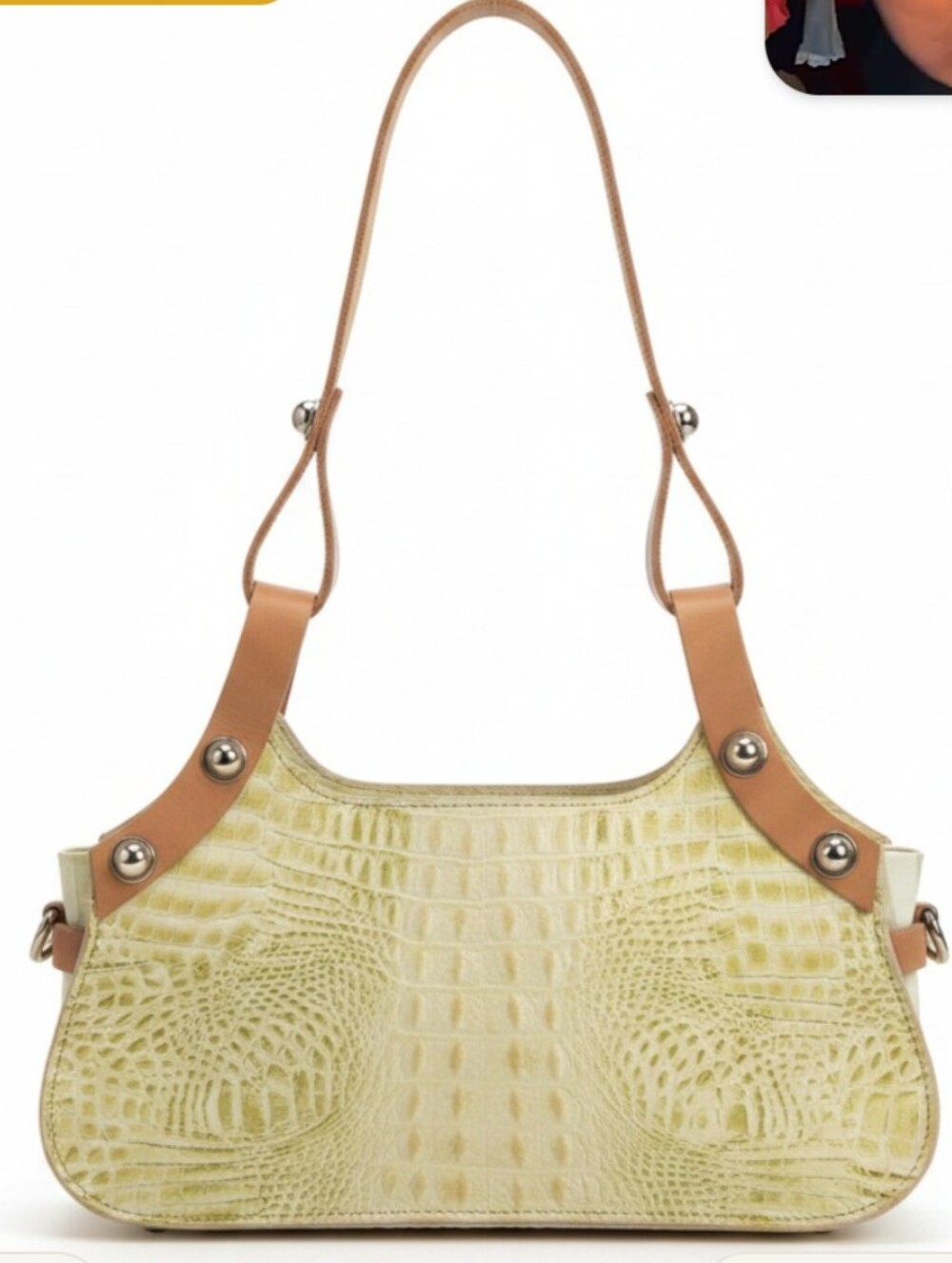 Marco Buggiani Italian Cream Lime Green Crocodile Embossed Leather Shoulder Bag